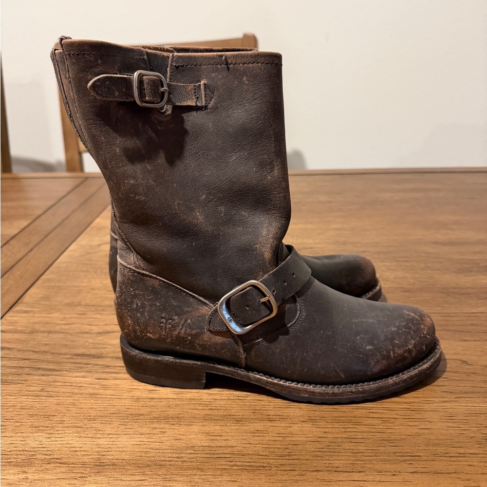 Frye Brown Leather Combat Boots